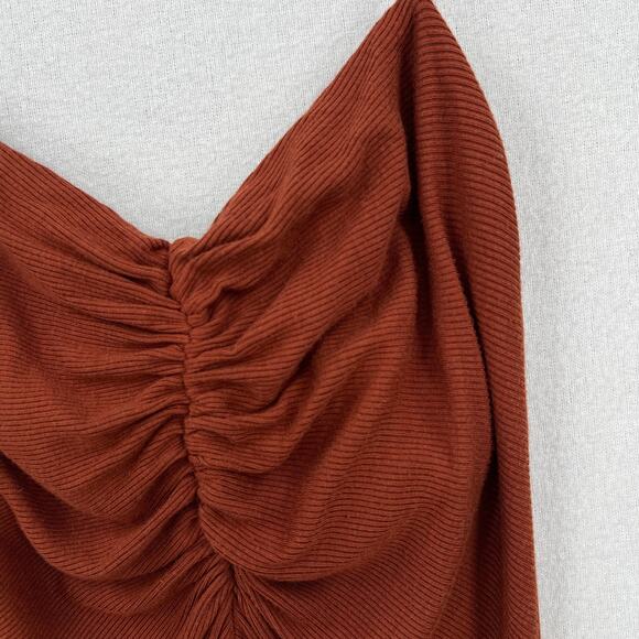 ENZA COSTA Dress Womens XS Umber Stretch Silk Knit Ruched Strappy Midi NEW - Picture 9 of 16